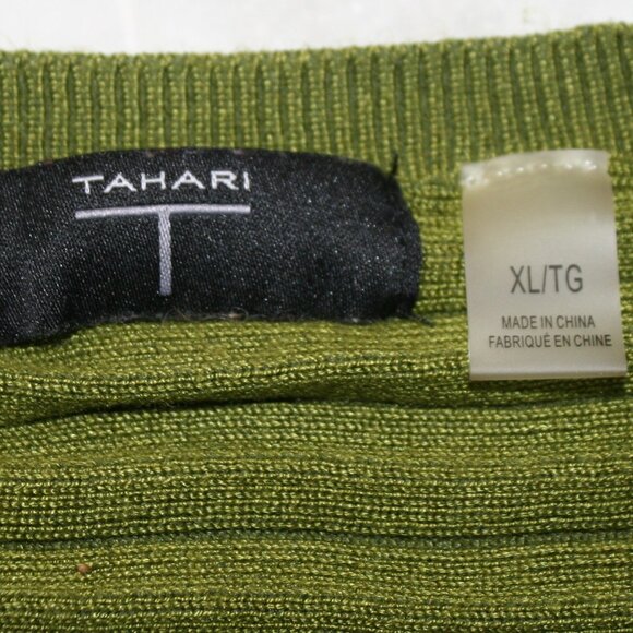 T TAHARI Sweater Dolman Sleeve Oversized Knit Stripes Olive Green Fall X-Large - Picture 6 of 13